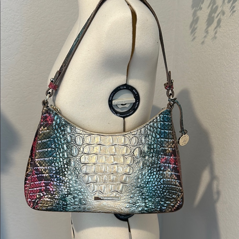 Brahmin Blue and Cream Shoulder Bag with Croc-Embossed Design